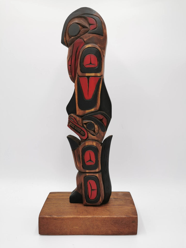  Raven & Wolf totem carving by indigenous artist